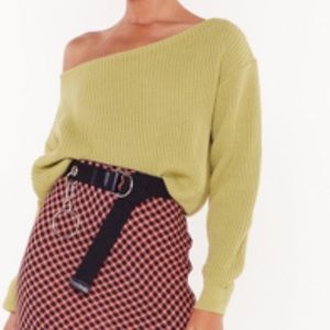 Green off the shoulder cropped sweater